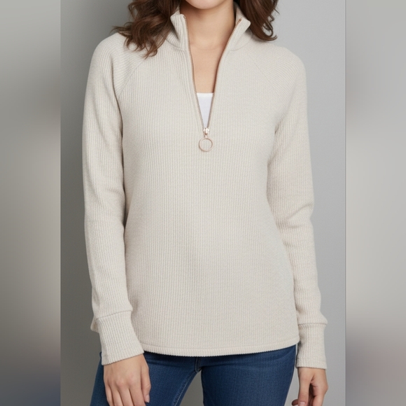 Adyson Parker Tops - Adyson Parker cream ribbed long sleeve quarter zip top Women's size large